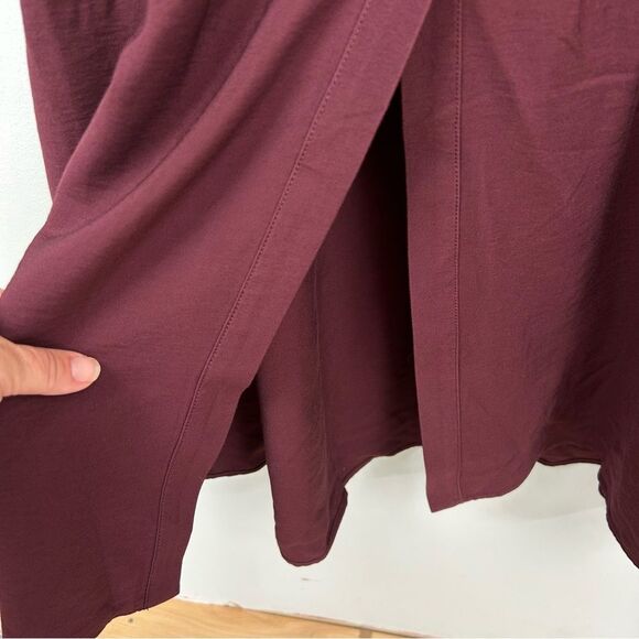 Loft Pleated Waist Midi Dress NO TIE Deep Burgundy Long Sleeve Button Front 12P - Picture 9 of 16